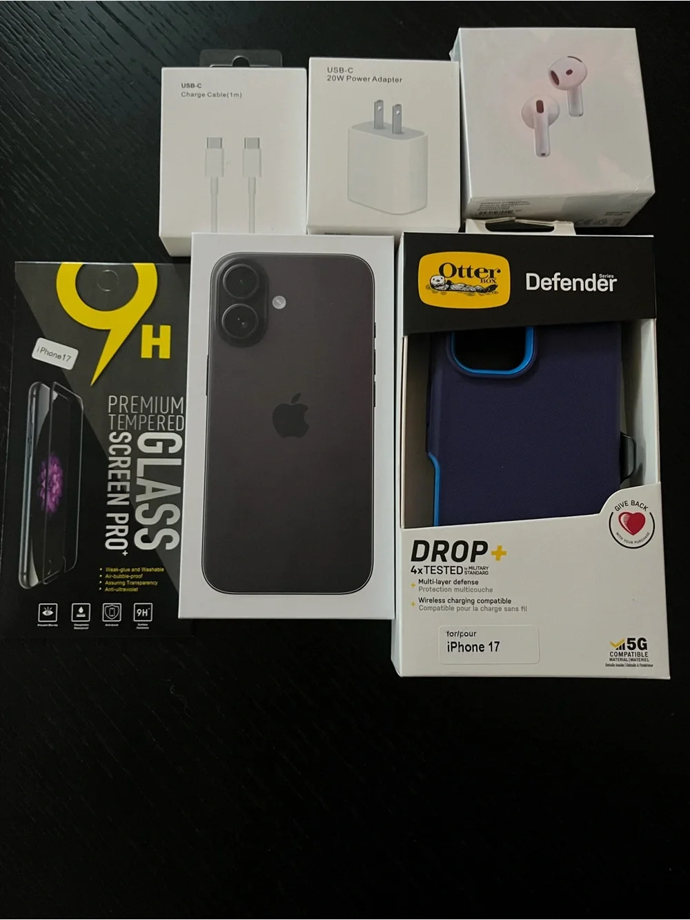 Apple iPhone 17 (Black) with OtterBox Defender Case & Accessories